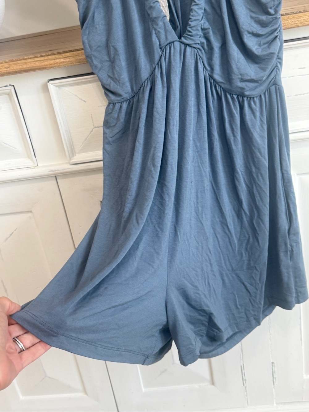 Sleeveless Blue Halter Sundress Romper, Size Medium - Picture 2 of 5